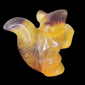 320 Gram Yellow And Purple Natural Flourite Squirrel Carving